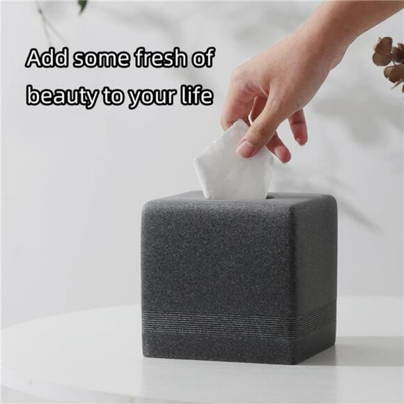 Black resin square tissue box cover cube tissue holder for bathroom bedroom offi - Picture 4 of 7